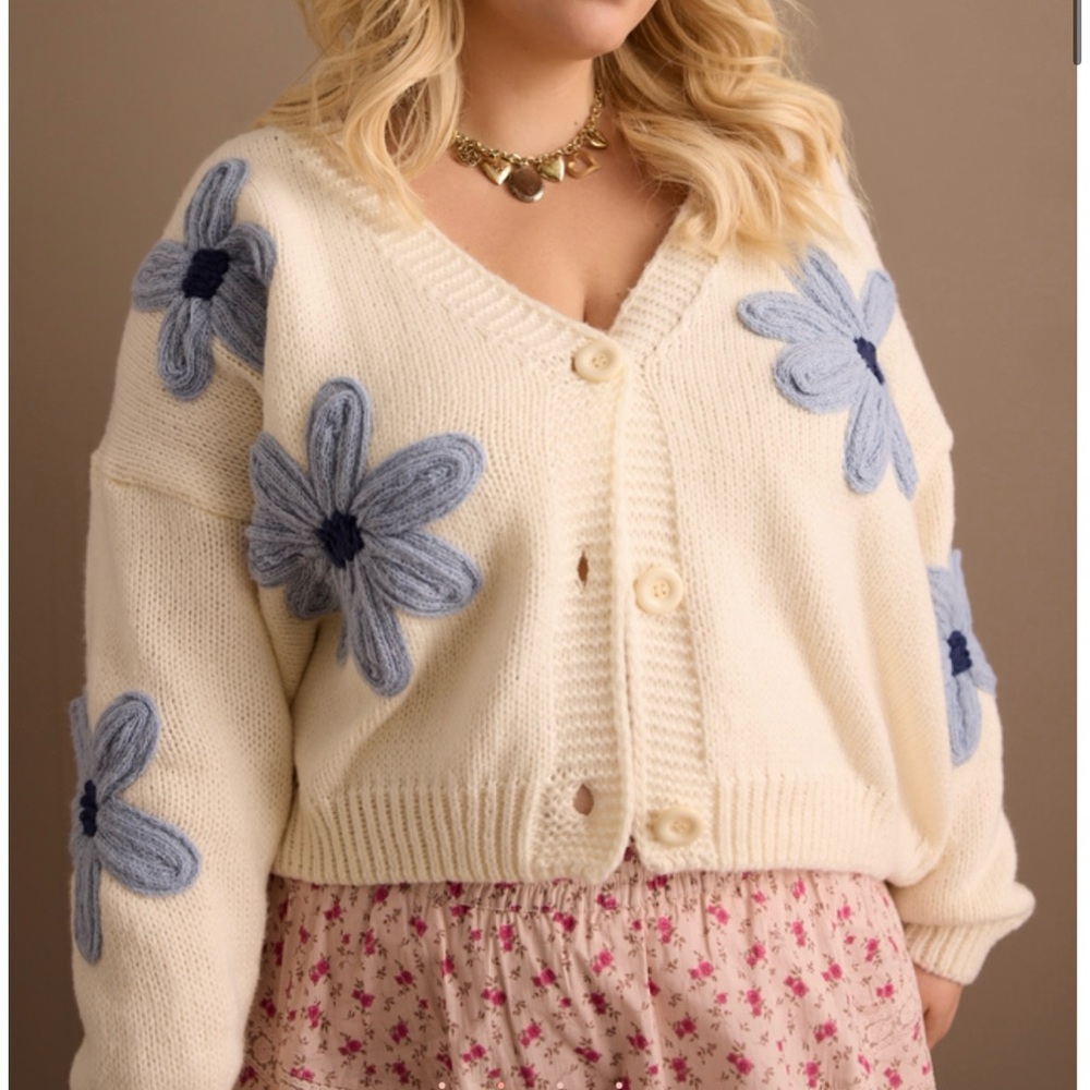 NEW Arula Blue Floral Cardigan Sweater Plus Size A / 1X Available NWT - Picture 4 of 9